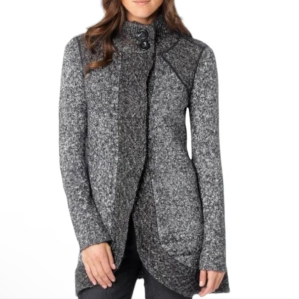 Prana Angelica Duster Cardigan Sweater Cable Knit Brown Gray Cotton Size XS